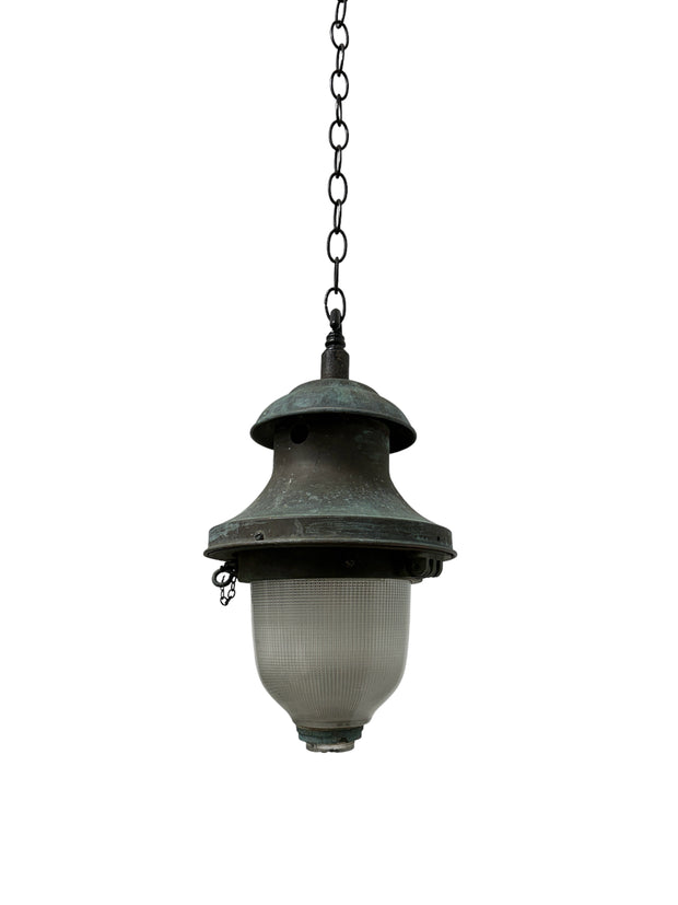 Antique Vintage Industrial French Holophane Devant Ceiling Pendant Street Light Lamp