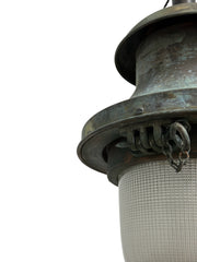 Antique Vintage Industrial French Holophane Devant Ceiling Pendant Street Light Lamp