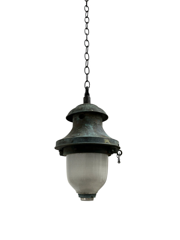 Antique Vintage Industrial French Holophane Devant Ceiling Pendant Street Light Lamp
