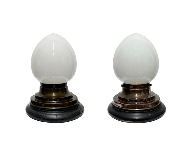Pair Antique Bauhaus Kandem Opaline Milk Glass Ceiling Pendant Lights by Körting & Mathiesen