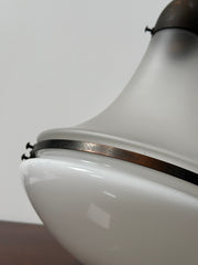 Antique Industrial Peter Behrens Opaline Milk Glass Luzette Ceiling Pendant Light Lamp
