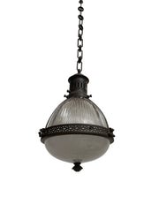 Antique Vintage Original French Caged Teardrop Holophane Ceiling Pendant Light Lamp