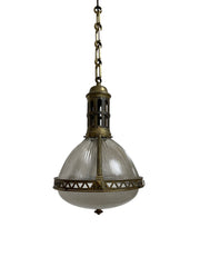 XL Large Antique Vintage French Caged Holophane Ceiling Pendant Light Lamp