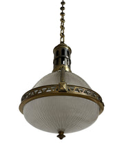 XL Large Antique Vintage French Caged Holophane Ceiling Pendant Light Lamp