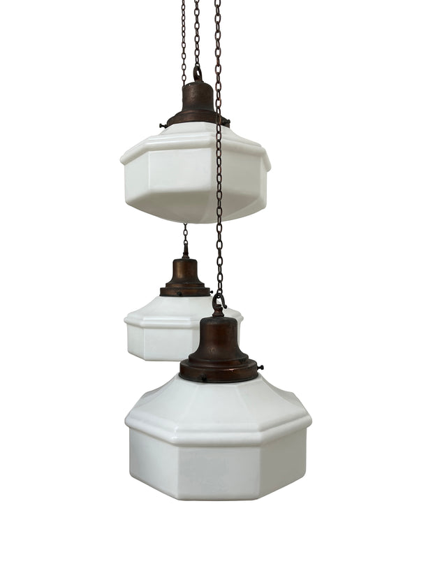 Run Set Antique Victorian Church Opaline Milk White Glass Ceiling Pendants Light Lamp