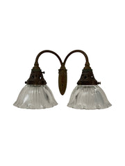 Pair Set Antique Vintage Industrial Holophane Copper Wall Lights Lamps Sconces