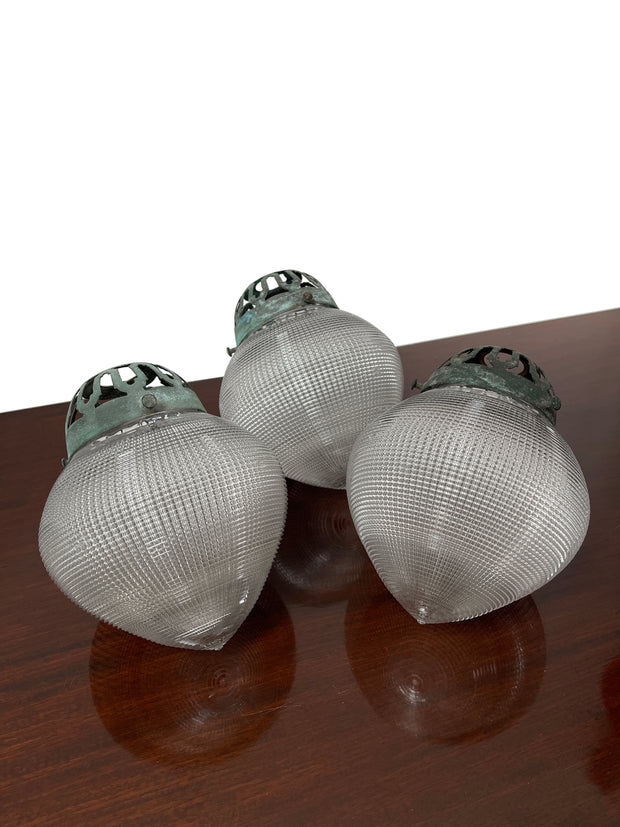 Trio Antique Original Acorn Holophane Ceiling Pendants Lights