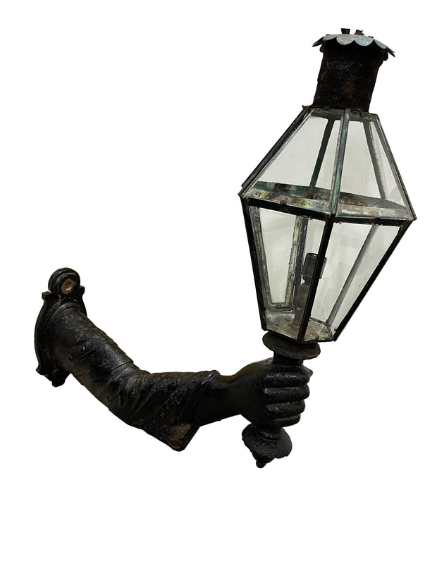 Antique Victorian Cast Iron Arm Wall Lantern Light Lamp