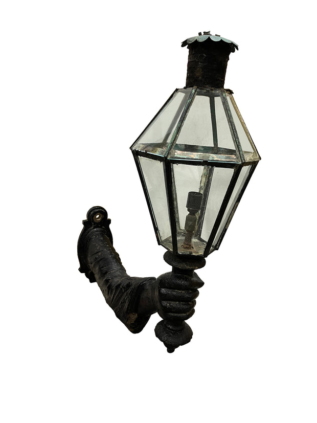 Antique Victorian Cast Iron Arm Wall Lantern Light Lamp