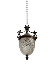 Antique Edwardian Brass Cut Glass Decorative Ceiling Pendant Light Lamp