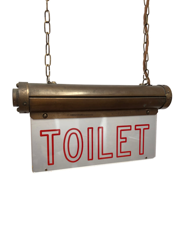 Antique Vintage Art Deco Brass Illuminated Flambosign Toilet Sign