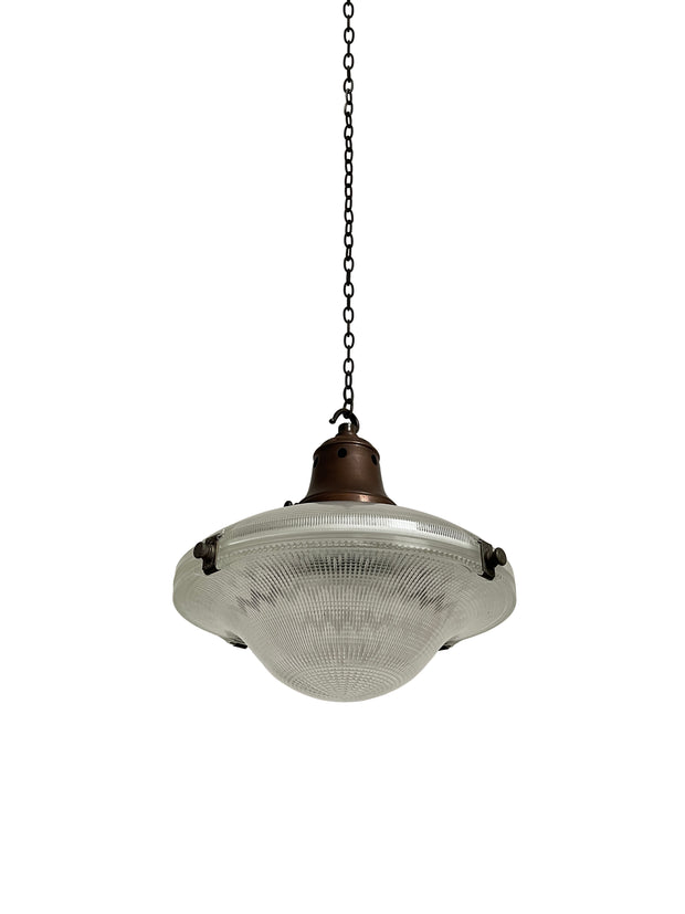 Antique Vintage Industrial Holophane Glass Ceiling Pendant Light Lamp
