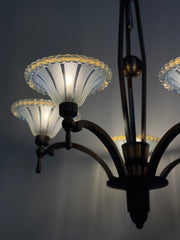 Antique French Art Deco Glass Ceiling Pendant Chandelier Light By Petitot & Ezan