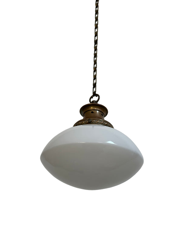 Antique Vintage Oval Church Opaline Milk Glass Ceiling Pendant Light Lamp