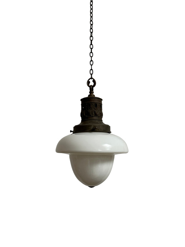 Antique Vintage Two Tone Acorn Opaline Church Pendant Light Lamp