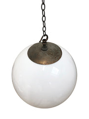 Large Vintage Antique Industrial Opaline Globe Pendant Lights