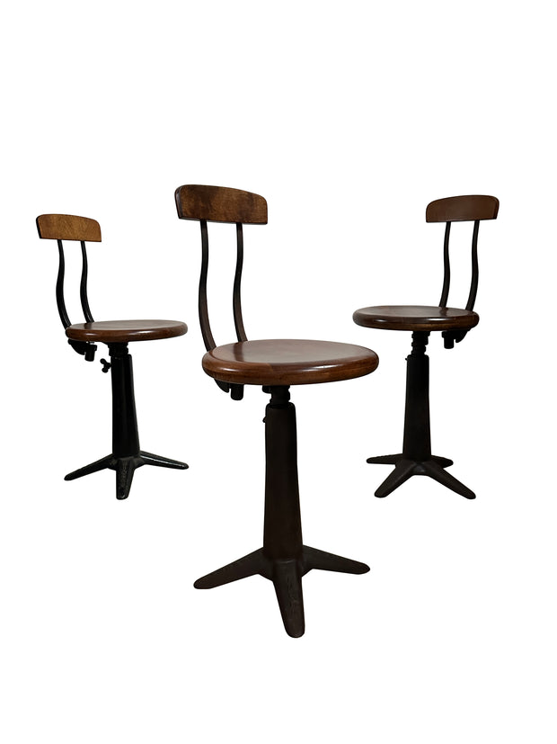 Trio Vintage Industrial Antique Original Singer Sewing Spring Back Factory Chairs