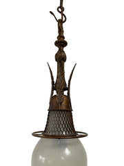 Antique Vintage Belgian Glass Brass Ceiling Pendant Light