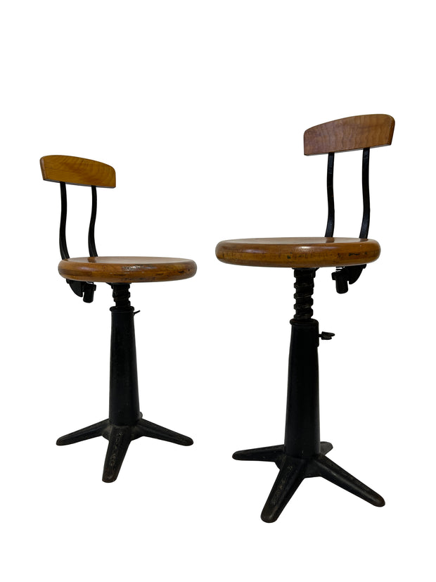 Pair Two Vintage Industrial Antique Original Singer Sewing Spring Back Factory Chairs