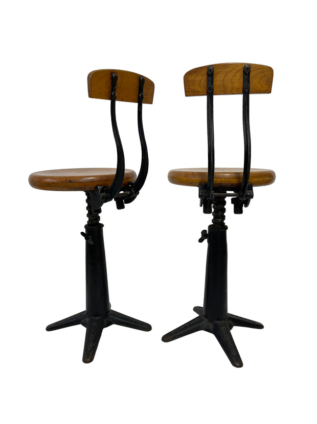Pair Two Vintage Industrial Antique Original Singer Sewing Spring Back Factory Chairs