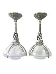 Pair Art Deco Antique Vintage Holophane Ceiling Pendants Lights By Émile-Jacques Ruhlmann