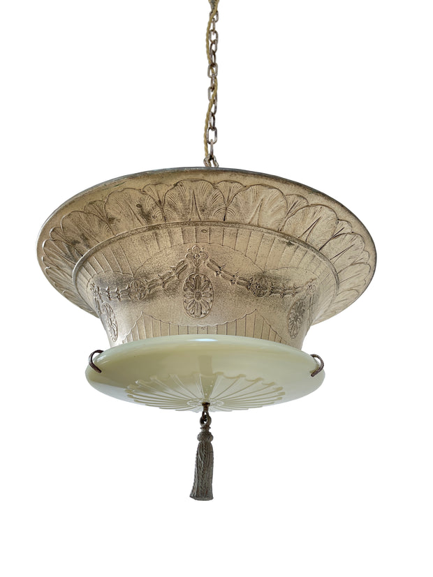 Antique Duplexalite Opaline Glass Ceiling Pendant Chandelier