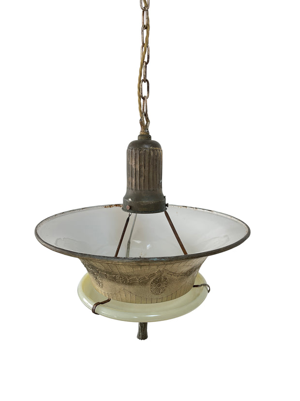 Antique Duplexalite Opaline Glass Ceiling Pendant Chandelier