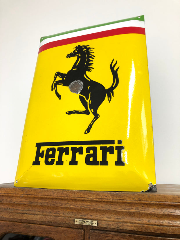 Vintage Original Ferrari Enamel Advertising Sign