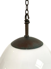 Pair Antique Vintage Diffused Tulip Opaline Milk Glass Ceiling Lights Pendants Lamps