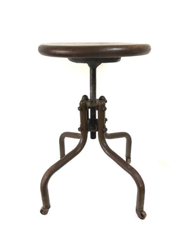 Vintage French Industrial Adjustable Factory Stool