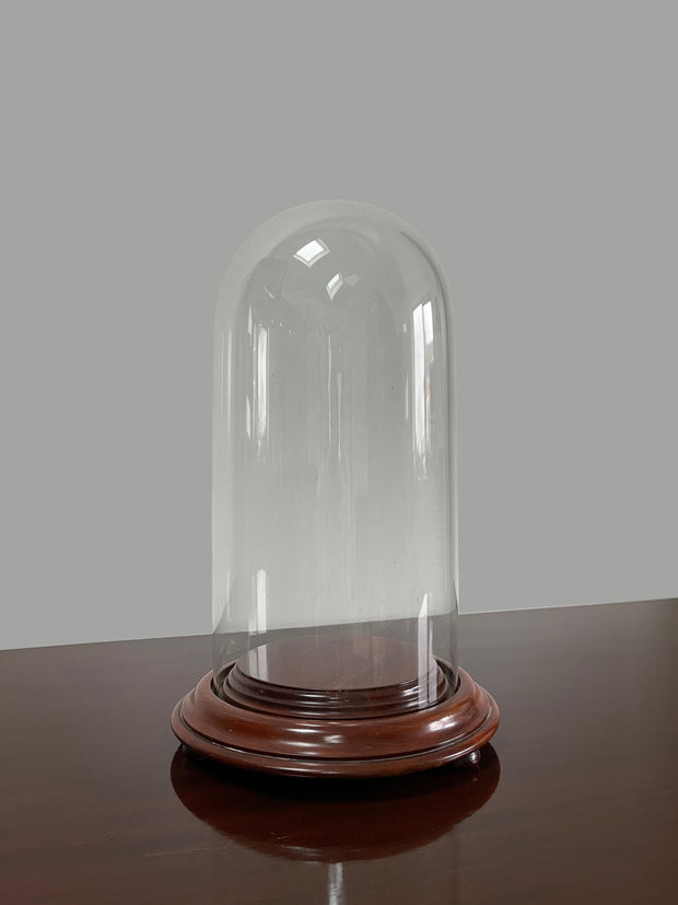 Vintage Antique Glass Display Dome On Turned Wooden Base