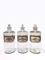 Collection Antique Vintage Victorian Glass Apothecary Chemist Bottles