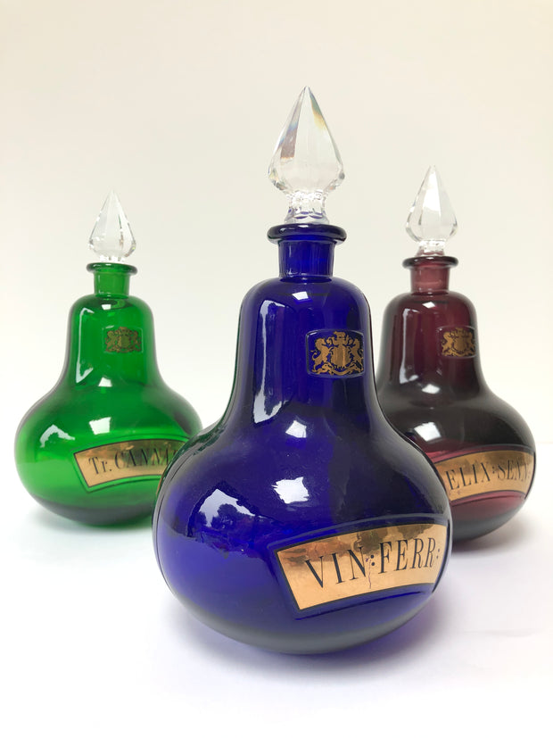 Set Run Antique Vintage Apothecary Royal Pharmaceutical Society Glass Bottles