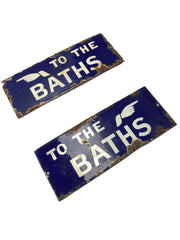 Pair Of Vintage Antique Enamel 'To The Baths' Advertising Signs