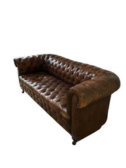 Vintage Antique Brown Leather Chesterfield Sofa