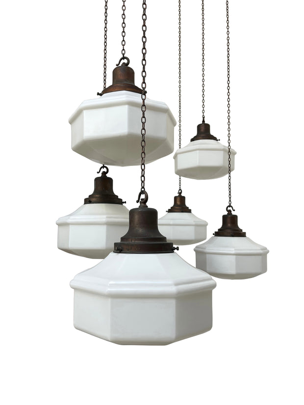 Run Set Antique Victorian Church Opaline Milk White Glass Ceiling Pendants Light Lamp