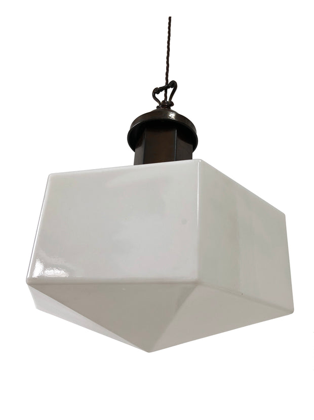 Art Deco Hexagonal Opaline Glass Pendant Light